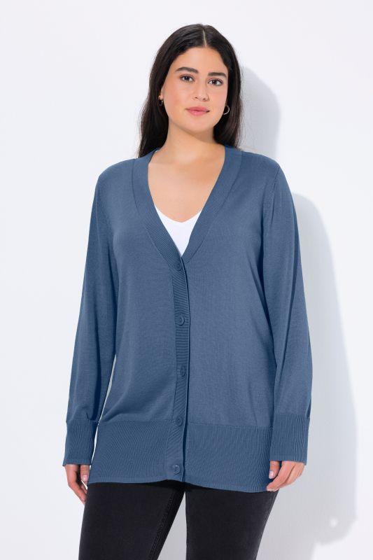 Cardigan en maille fine, encolure en V et patte de boutonnage
