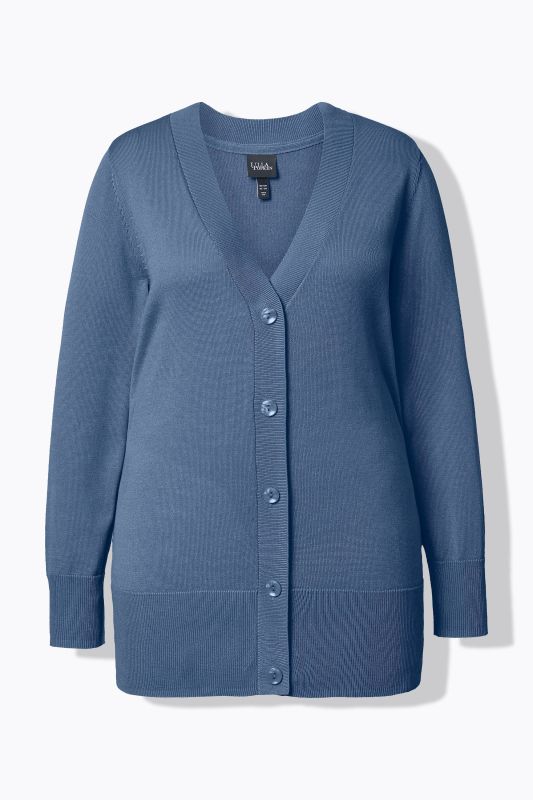 Cardigan en maille fine, encolure en V et patte de boutonnage