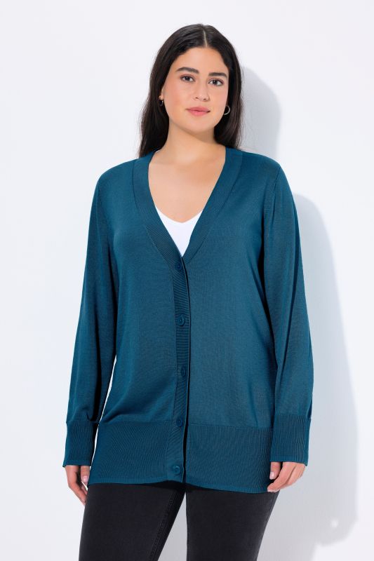 Cardigan en maille fine, encolure en V et patte de boutonnage