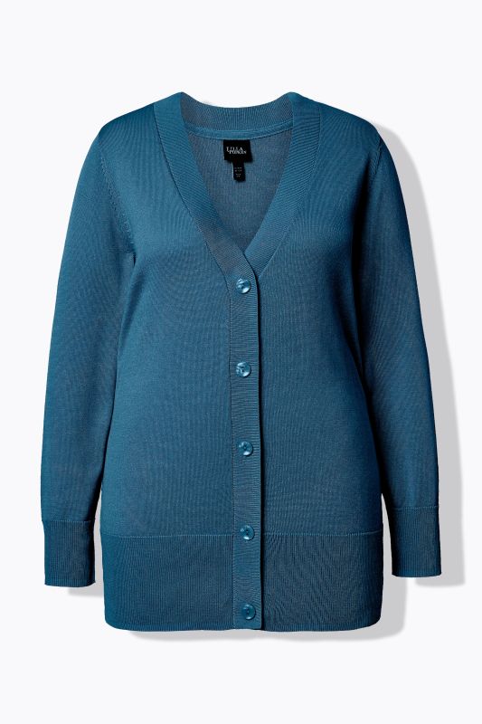 Cardigan en maille fine, encolure en V et patte de boutonnage