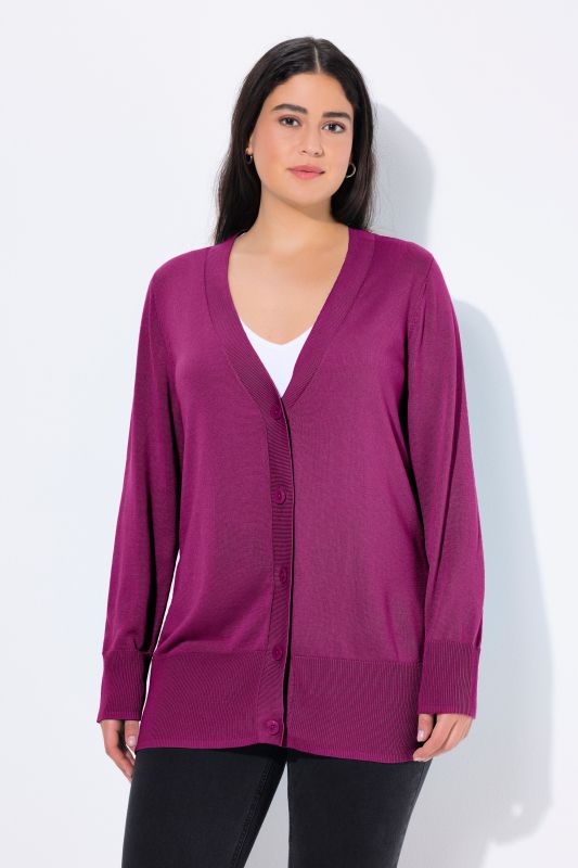 Cardigan en maille fine, encolure en V et patte de boutonnage
