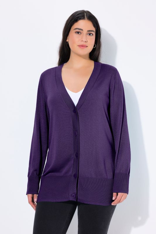 Cardigan en maille fine, encolure en V et patte de boutonnage