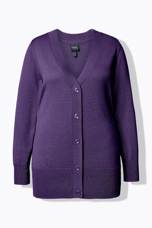 Cardigan en maille fine, encolure en V et patte de boutonnage