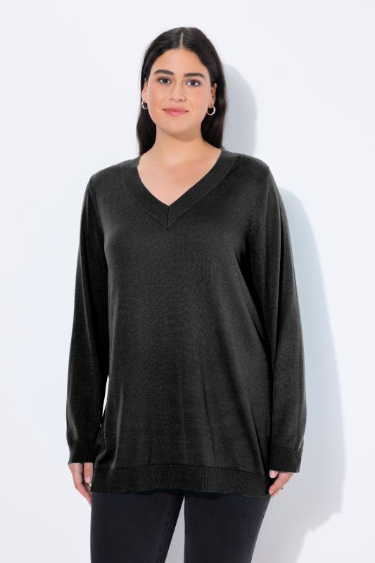 Pull col en V, manches longues, maille fine et douce