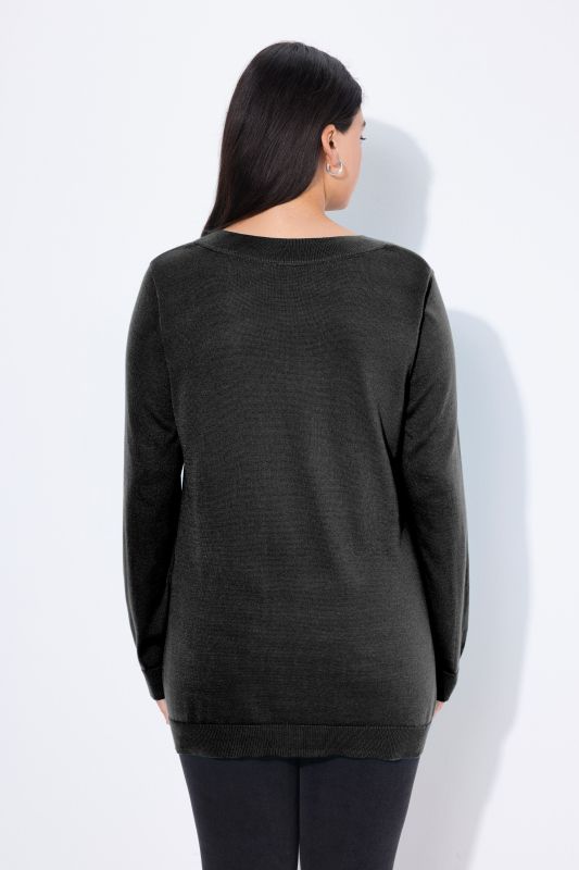 Pull col en V, manches longues, maille fine et douce