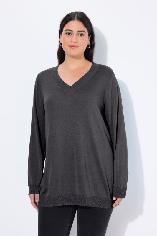 Pull col en V, manches longues, maille fine et douce