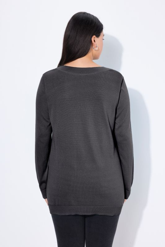 Pull col en V, manches longues, maille fine et douce