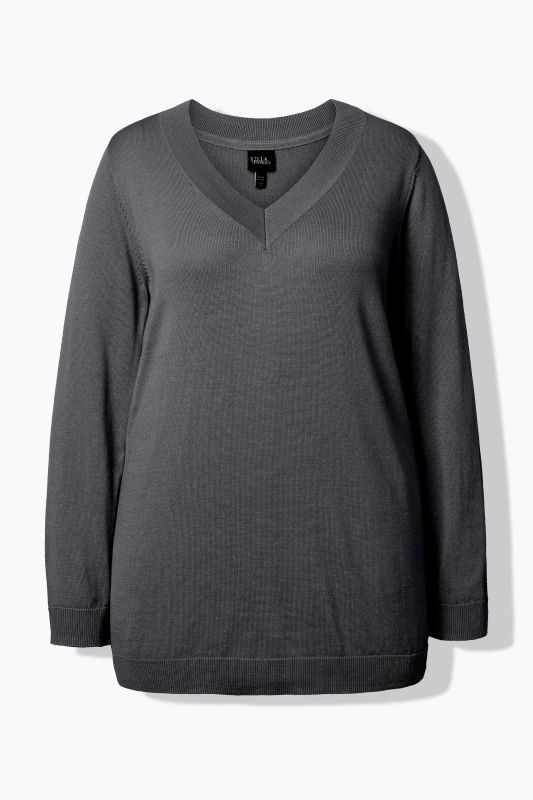Pull col en V, manches longues, maille fine et douce