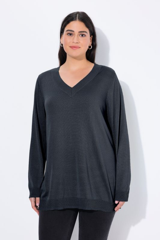 Pull col en V, manches longues, maille fine et douce