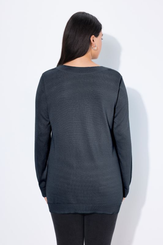 Pull col en V, manches longues, maille fine et douce