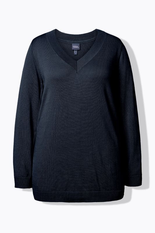 Pull col en V, manches longues, maille fine et douce