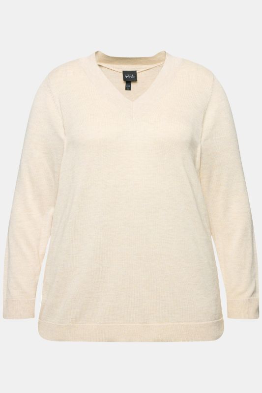 Pull col en V, manches longues, maille fine et douce