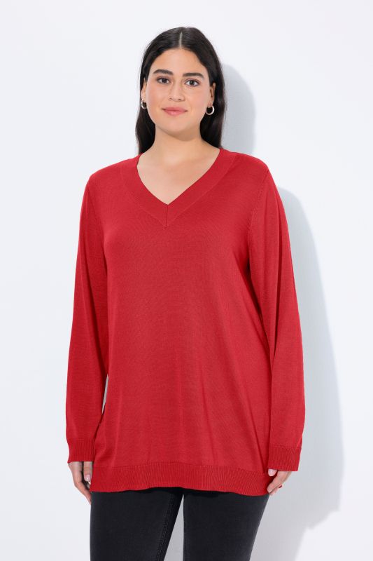Pull col en V, manches longues, maille fine et douce