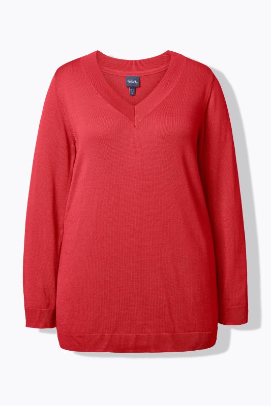 Pull col en V, manches longues, maille fine et douce