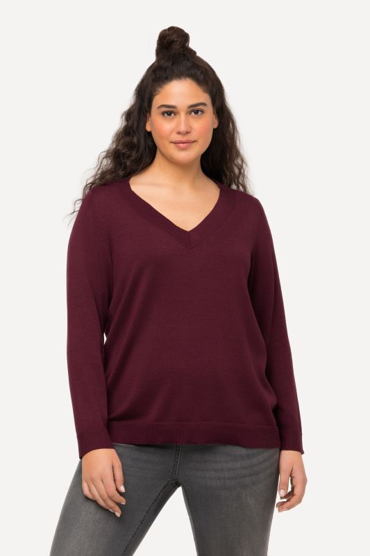 Pull col en V, manches longues, maille fine et douce