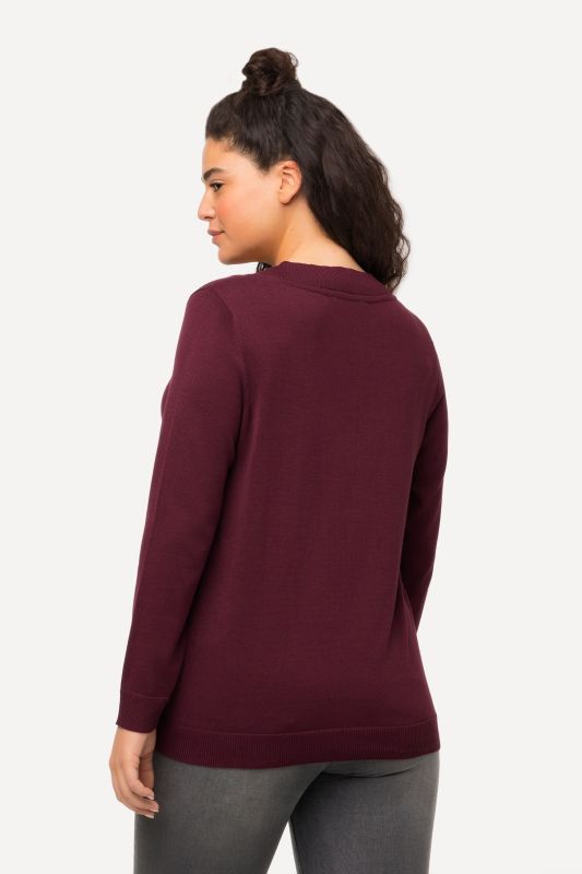 Pull col en V, manches longues, maille fine et douce