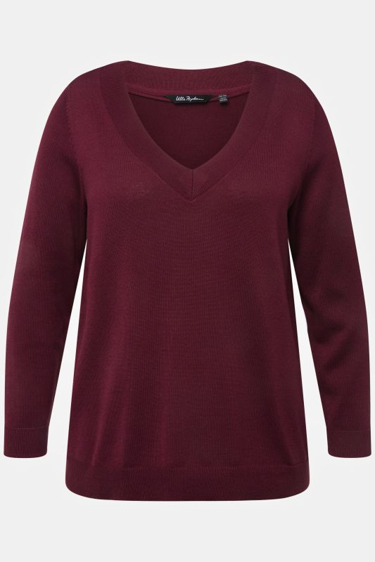 Pull col en V, manches longues, maille fine et douce