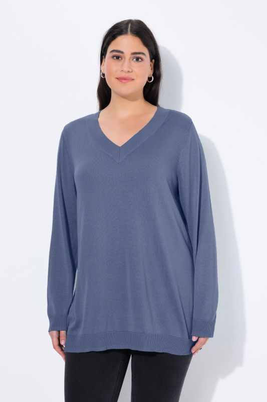 Pull col en V, manches longues, maille fine et douce