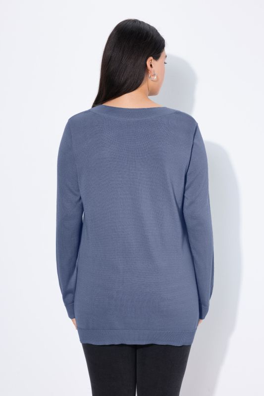 Pull col en V, manches longues, maille fine et douce