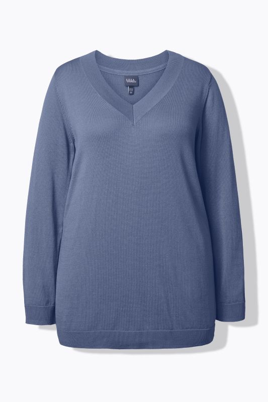 Pull col en V, manches longues, maille fine et douce