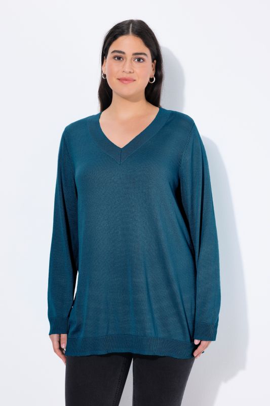 Pull col en V, manches longues, maille fine et douce