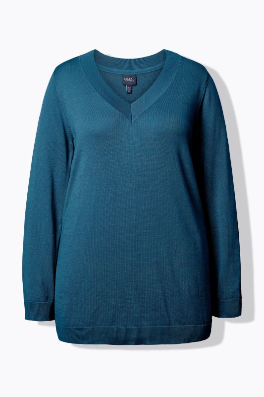 Pull col en V, manches longues, maille fine et douce