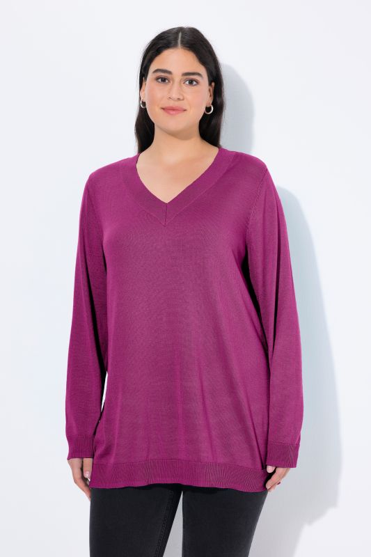Pull col en V, manches longues, maille fine et douce