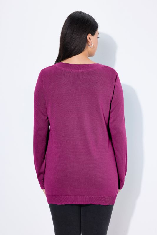 Pull col en V, manches longues, maille fine et douce