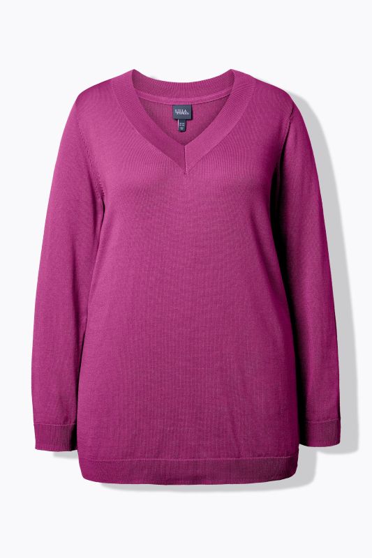 Pull col en V, manches longues, maille fine et douce