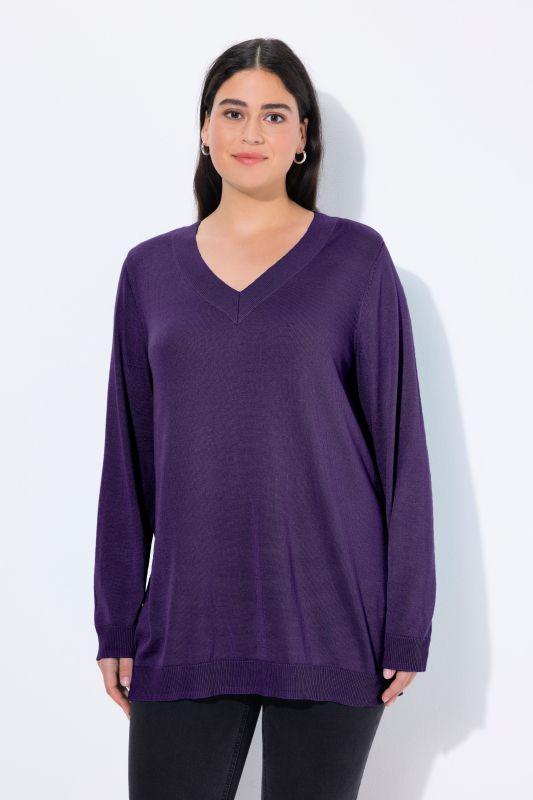 Pull col en V, manches longues, maille fine et douce