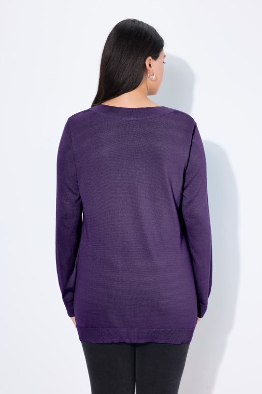 Pull col en V, manches longues, maille fine et douce