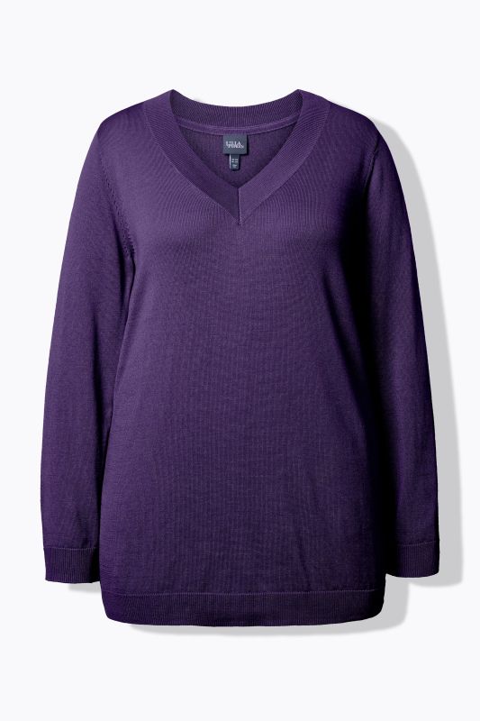 Pull col en V, manches longues, maille fine et douce