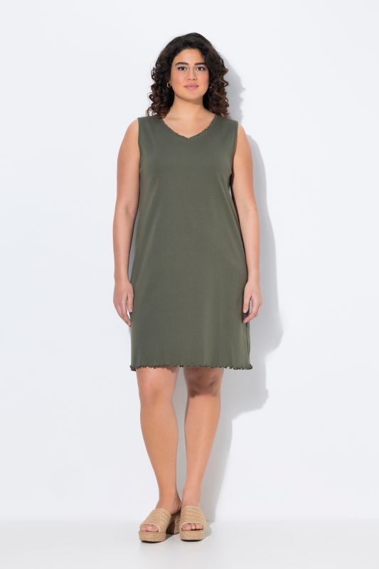 Robe trapèze en coton bio, lisière ondulée, fines côtes