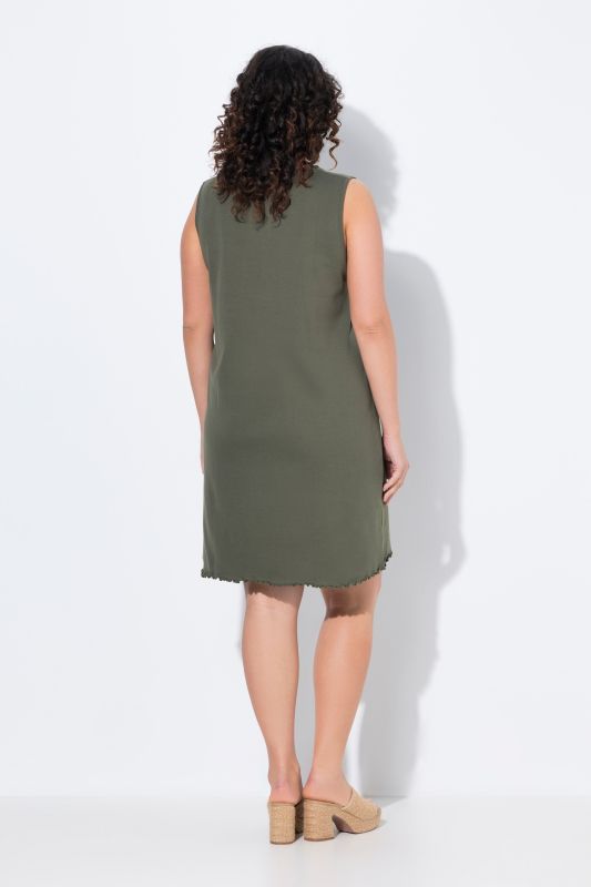 Robe trapèze en coton bio, lisière ondulée, fines côtes