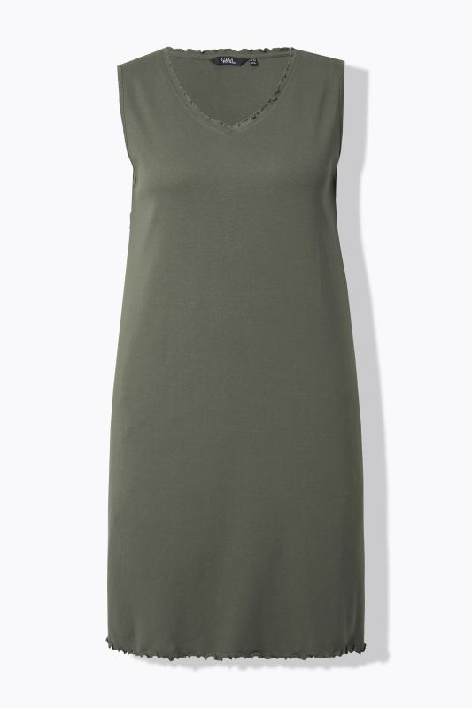 Robe trapèze en coton bio, lisière ondulée, fines côtes
