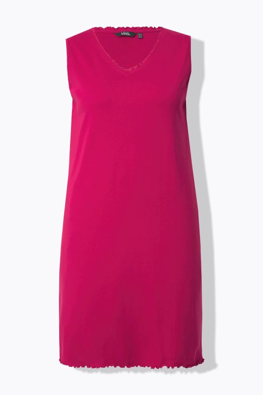 Robe trapèze en coton bio, lisière ondulée, fines côtes