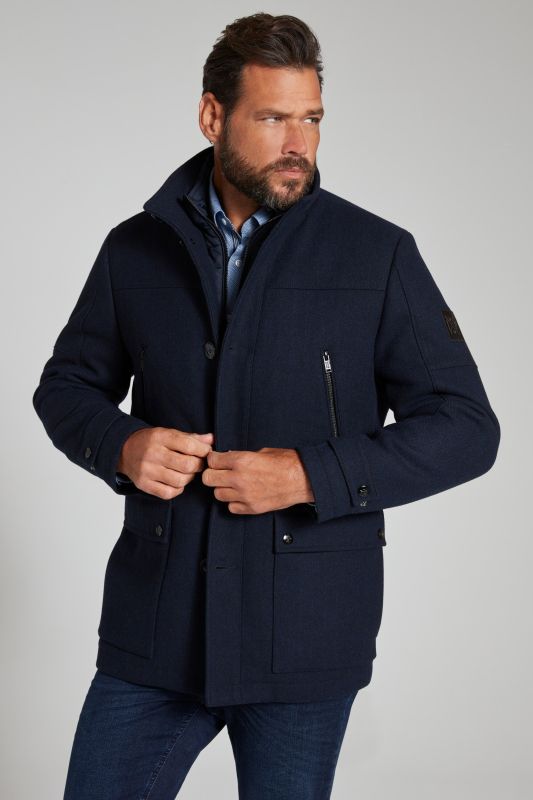 Veste en laine  mélangée déperlante avec empiècement à chevrons et col montant