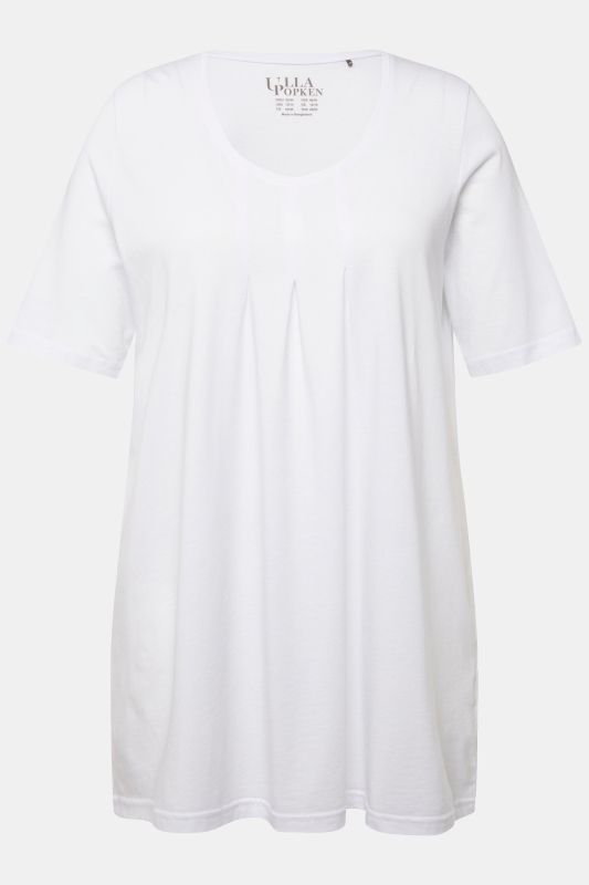T-shirt en modal. Plis fantaisie, col rond et manches courtes. Coupe évasée