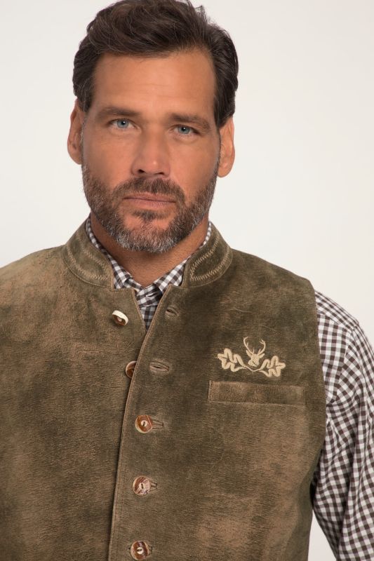 Gilet traditionnel JP 1880, en cuir suédé de chèvre, col Mao - jusqu'au 72