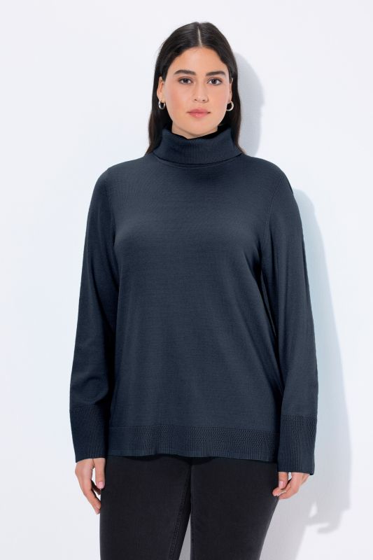 Pull à col roulé, manches longues avec larges bords-côtes