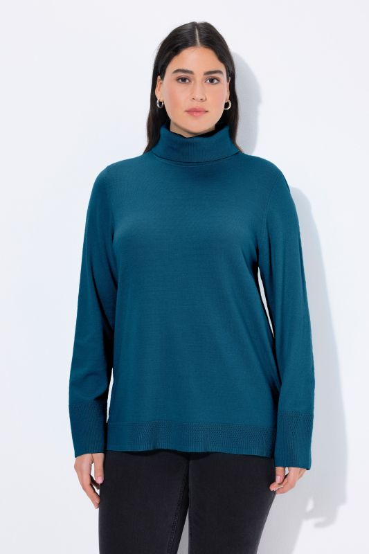 Pull à col roulé, manches longues avec larges bords-côtes