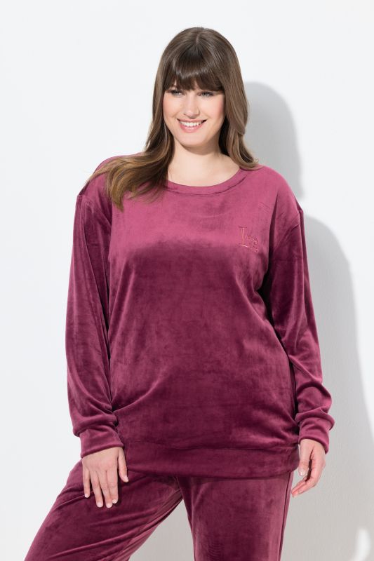 Pull homewear, velours ras, broderie, manches longues