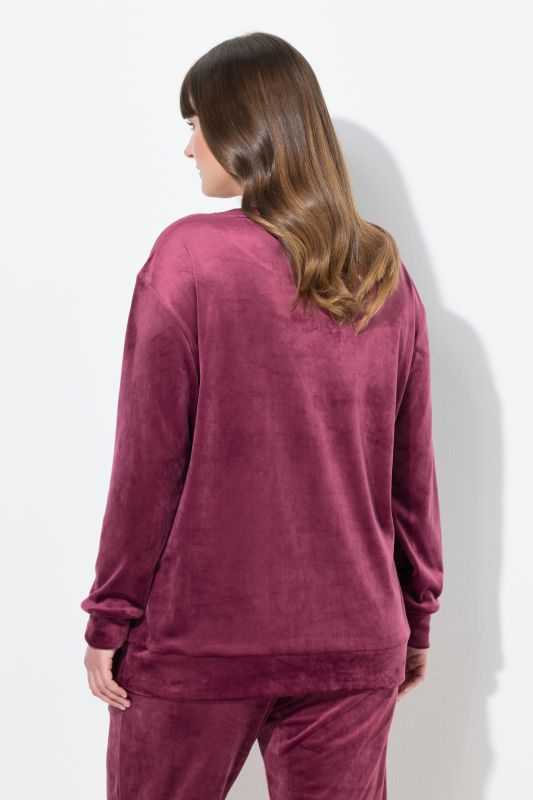 Pull homewear, velours ras, broderie, manches longues