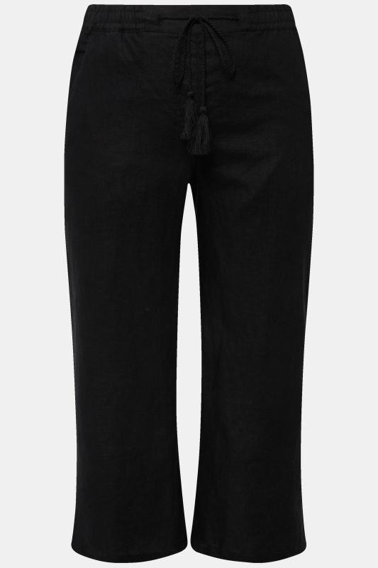 Pantalon 7/8 en lin, naturellement respirant. Taille élastique