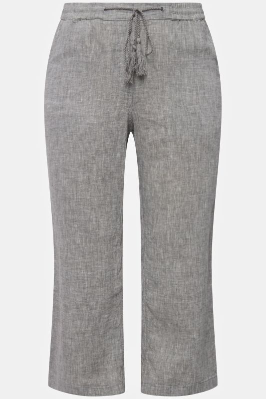 Pantalon 7/8 en lin, naturellement respirant. Taille élastique