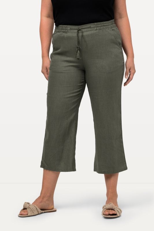 Pantalon 7/8 en lin, naturellement respirant. Taille élastique