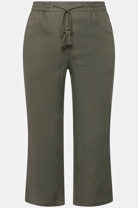 Pantalon 7/8 en lin, naturellement respirant. Taille élastique