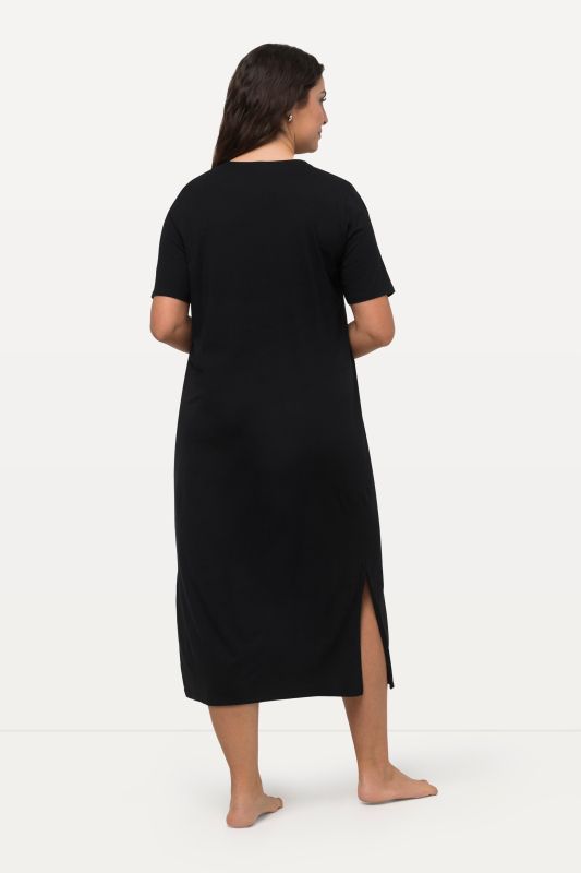 Chemise de nuit en modal mélangé, manches courtes et broderies ajourées