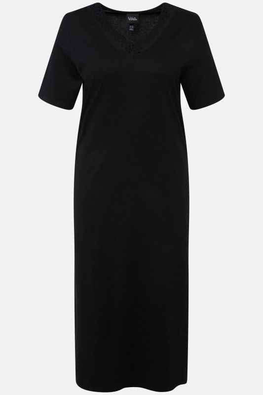 Chemise de nuit en modal mélangé, manches courtes et broderies ajourées