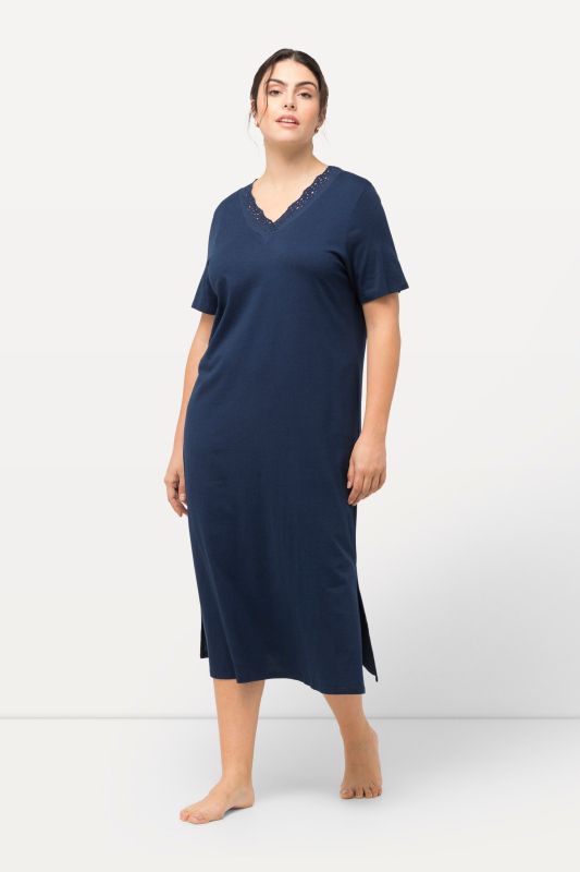 Chemise de nuit en modal mélangé, manches courtes et broderies ajourées
